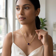 Load image into Gallery viewer, Floreo 14k Yellow Gold Paperclip Chain Heart Gemstone Necklace 18 Inch
