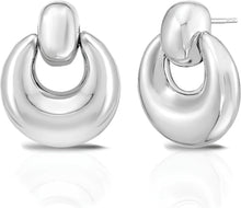 Load image into Gallery viewer, 925 Sterling Silver or 14k Gold over Silver 21mm Puffy Door Knocker Stud Earrings
