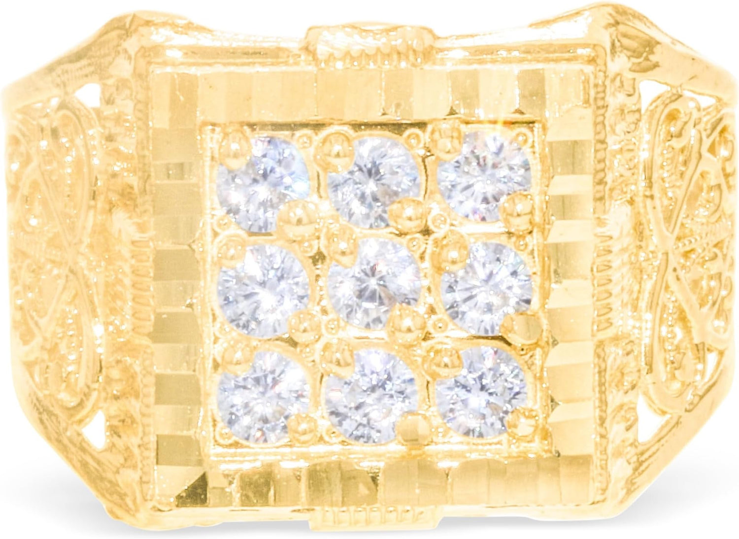 10k Yellow Gold 15.4mm Square CZ Filigree Openwork Ring, Sizes 5-13