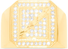 Load image into Gallery viewer, 10k Yellow Gold 16.2mm Pave CZ Beveled Square Signet with Diamond Cut Strip Ring, Sizes 4-13
