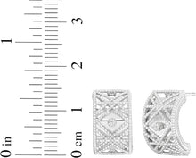 Load image into Gallery viewer, Italian .02cttw Diamond 14k Yellow Gold or White Gold 14.8mm Beaded Half Hoop Stud Earrings
