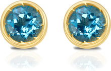 Load image into Gallery viewer, 14k Yellow Gold 5mm Round Birthstone Stud Earrings (Garnet, Amethyst, Aquamarine, White Topaz, Emerald, Moonstone, Ruby, Peridot, Blue Sapphire, Pink Sapphire, Citrine, Sky Blue Topaz)
