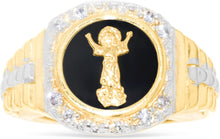 Load image into Gallery viewer, 10k Yellow Gold 14.2mm Baby Jesus Onyx Two-Tone Railroad CZ Ring, Sizes 5-13
