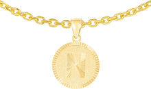 Load image into Gallery viewer, 10k Yellow Gold 0.63&quot; Personalized Medallion Alphabet Letter A - Z Initial Charm Pendant with optional Extendable Chain Necklace
