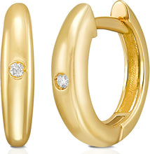 Load image into Gallery viewer, Italian .02cttw Diamond 14k Yellow Gold Round Huggie Hoop Earrings
