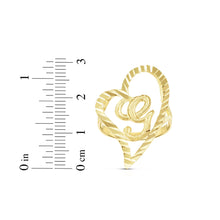 Load image into Gallery viewer, 10k Yellow Gold Small Medium Large or Extra Large A-Z Cursive initial Letter Heart Ring
