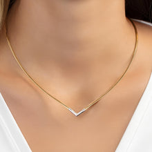 Load image into Gallery viewer, Italian .09cttw Diamond 14k Two-Tone Gold 2.3mm Omega Chevron Necklace, 18 Inch
