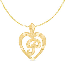 Load image into Gallery viewer, 10k Yellow Gold 24mm Personalized Alphabet Letter A - Z Initial Heart Pendant with optional Extendable Cable Chain Necklace
