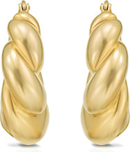 Load image into Gallery viewer, 925 Sterling Silver or 14k Gold over Silver 25.3mm Puffy Graduated Twisted Hoop Earrings
