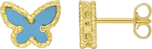 Load image into Gallery viewer, 14k Yellow Gold 8mm Turquoise, Malachite or Mother of Pearl Butterfly Studs Gemstone Earrings
