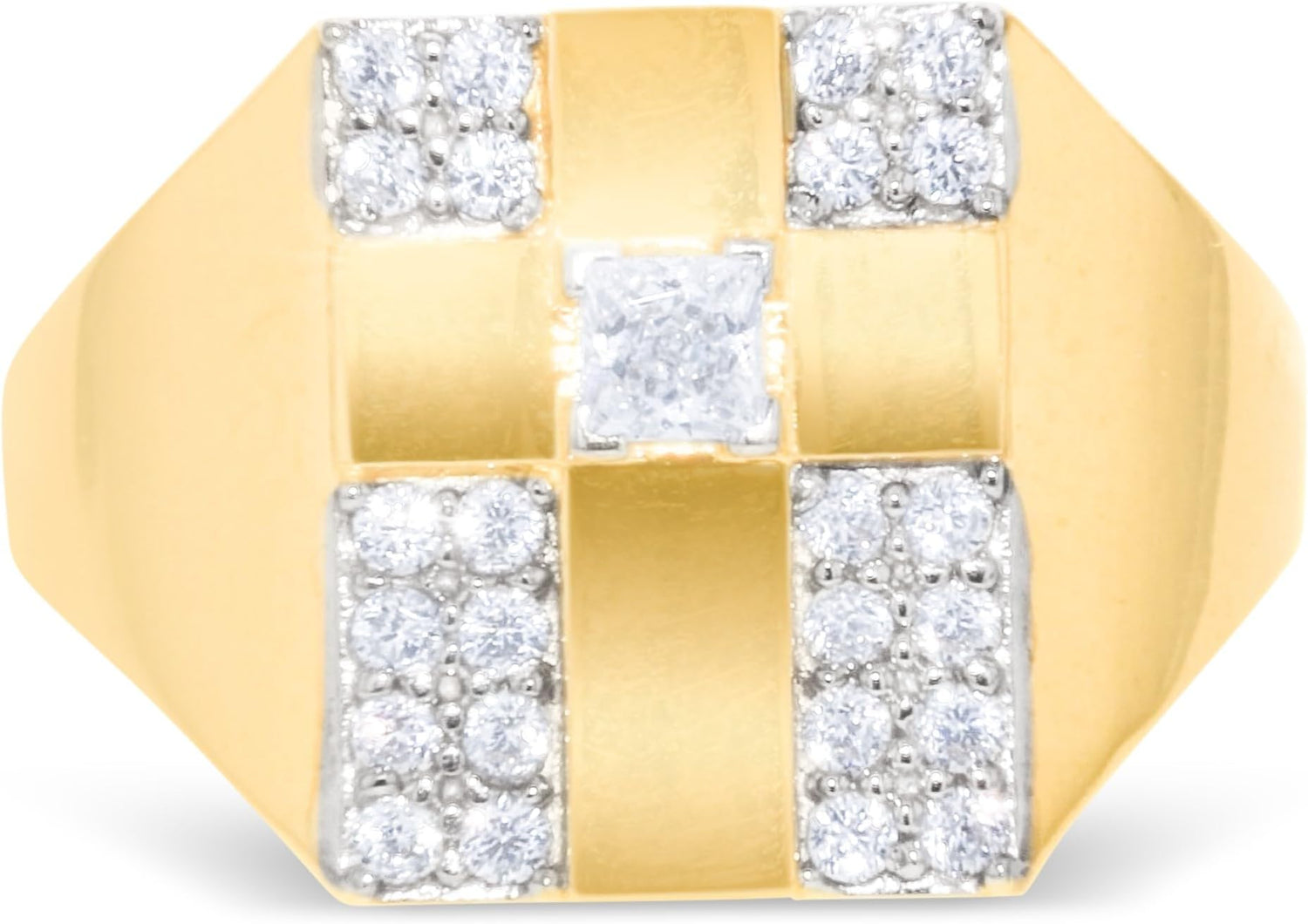 10k Yellow Gold 14.8mm Two-Tone Cross CZ Square Ring, Sizes 5-13
