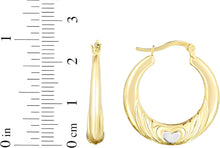 Load image into Gallery viewer, 10k Yellow Gold Ribbed Two-Tone Heart Hoop Earrings
