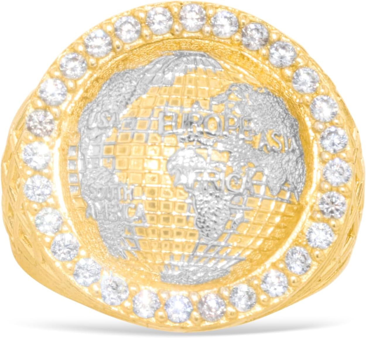 10k Yellow Gold 20.6mm Two-Tone Globe CZ Ring, Sizes 6-13