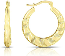 Load image into Gallery viewer, 10k Yellow Gold High Polish and Twisted Swirl Ribbed Hoop Earrings
