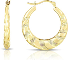 Load image into Gallery viewer, 10k Yellow Gold High Polish and Twisted Swirl Ribbed Hoop Earrings
