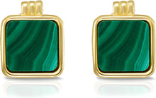 Load image into Gallery viewer, 14k Yellow Gold 9.1mm Square Natural Gemstone Stud Earrings (Malachite, Mother of Pearl, Black Onyx)
