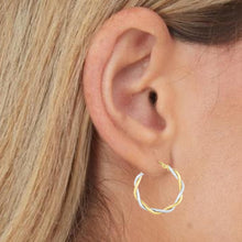 Load image into Gallery viewer, 10k Two-Tone Gold 3mm Intertwined Round Hoop Earrings

