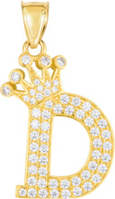Load image into Gallery viewer, 10k Yellow Gold 0.8&quot; Pave CZ Personalized Crown Alphabet Letter A - Z Initial Charm Pendant with optional Chain Necklace
