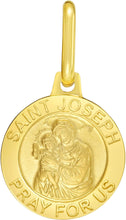 Load image into Gallery viewer, Italian 14k Yellow Gold 12mm Saint St. Joseph San Jose Pray For Us Medallion Religious Charm Pendant with Optional Necklace,  16-17-18 Inch
