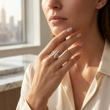 Load image into Gallery viewer, 10k Two-Tone Yellow Gold and White Gold 15mm Personalized A-Z Initial Cursive Letter Ring, Sizes 3 - 10
