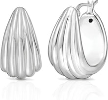 Load image into Gallery viewer, 925 Sterling Silver or 14k Gold over Silver 21.7mm Scalloped Hoop Earrings
