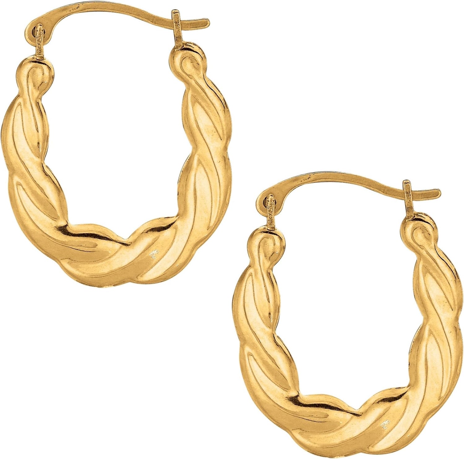 10k Yellow Gold 15mm Puffy Scalloped Oval Hoop Earrings