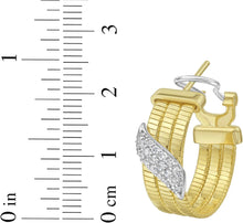Load image into Gallery viewer, 14k Yellow Gold 21mm Leaf Diamond Omega Hoop Gemstone Earrings
