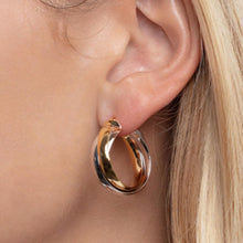 Load image into Gallery viewer, 14k Yellow Gold Trinity Woven Hoop Tri-Color Earrings
