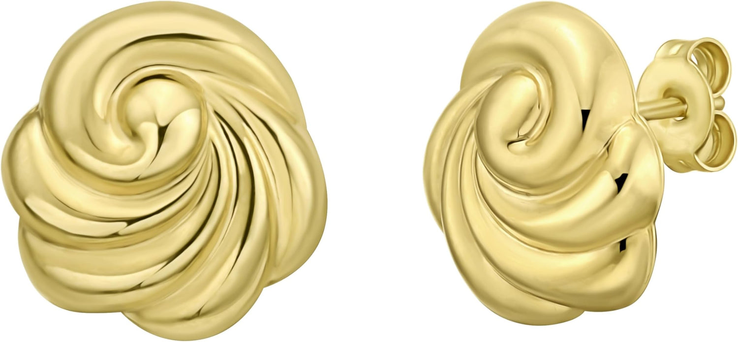 14k Yellow Gold 13.5mm x 12.8mm Swirl Knot Stud Earrings