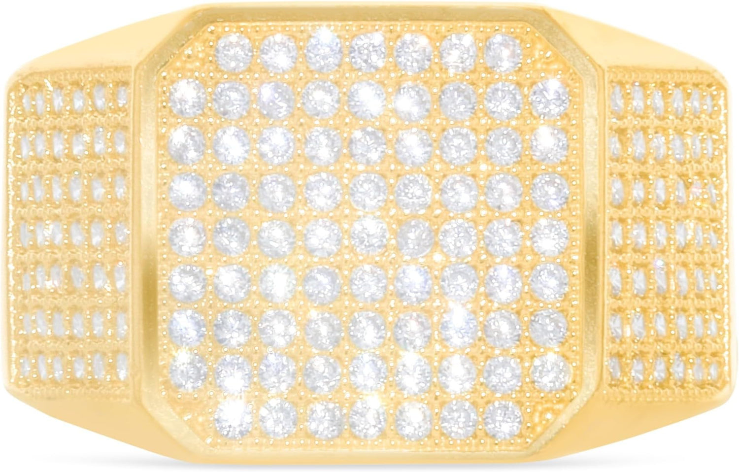10k Yellow Gold 13.8mm Pave CZ Rounded Square Signet Ring, Sizes 4-13