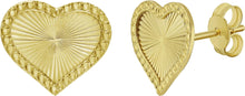 Load image into Gallery viewer, 14k Yellow Gold 10.5mm x 12mm Radiating Textured Heart Stud Earrings
