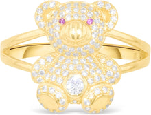 Load image into Gallery viewer, 10k Yellow Gold 15.5mm Teddy Bear CZ Double Shank Ring, Sizes 4-11
