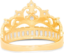 Load image into Gallery viewer, 10k Yellow Gold 13mm Filgree CZ Heart Crown Openwork Baguette Ring, Sizes 4 - 11
