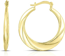 Load image into Gallery viewer, 10k Yellow Gold 27mm High Polish and Twisted Swirl Cut Design Hoop Earrings
