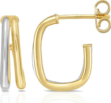 Load image into Gallery viewer, 14k Two-Tone Gold 17.3mm Double Row Square Split C-Hoop Earrings
