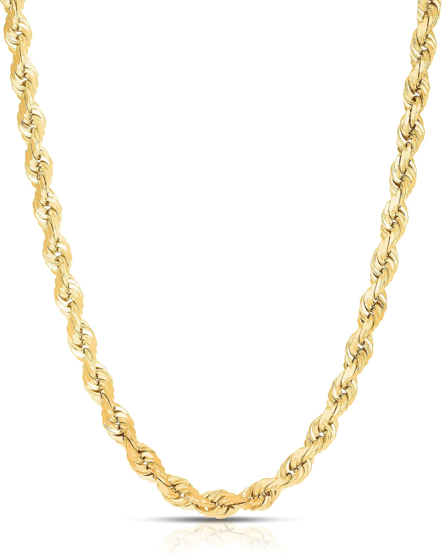 10k Yellow Gold 7mm Solid Diamond Cut Rope Chain Necklace