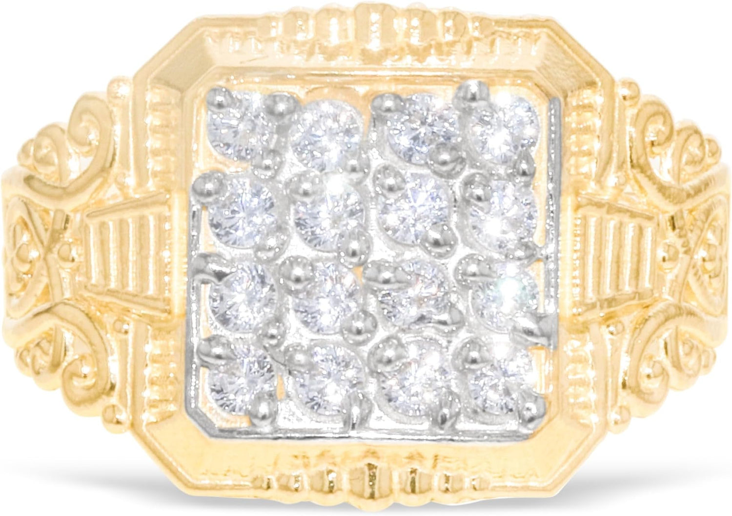 10k Yellow Gold 14.3mm Square CZ Filigree Openwork Ring, Sizes 5-13