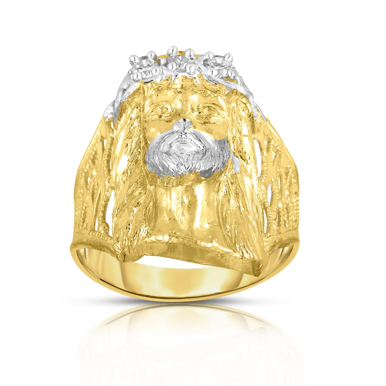10k Yellow Gold Two-Tone Face of Jesus Christ Head CZ Ring
