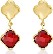 Load image into Gallery viewer, 14k Yellow Gold 18mm Clover Natural Gemstone Drop Earrings (Swiss Blue Topaz, Garnet, Amethyst, Citrine, Peridot)
