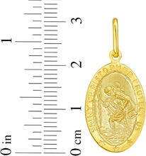 Load image into Gallery viewer, Italian 14k Yellow Gold 20.5mm Saint St. Christopher San Cristóbal Protect Us Medallion Religious Charm Pendant with Optional Necklace,  16-18 Inch
