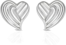 Load image into Gallery viewer, 925 Sterling Silver or 14k Gold over Silver 17mm Flat Back Ridged Heart Stud Earrings
