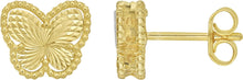 Load image into Gallery viewer, 14k Yellow Gold 8.4mm x 9.5mm Radiating Textured Butterfly Stud Earrings
