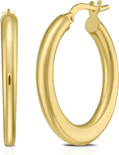 Load image into Gallery viewer, 14k Yellow Gold 22mm Graduated Flat Hoop Earrings
