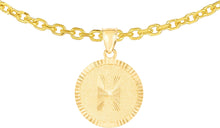 Load image into Gallery viewer, 10k Yellow Gold 0.63&quot; Personalized Medallion Alphabet Letter A - Z Initial Charm Pendant with optional Extendable Chain Necklace
