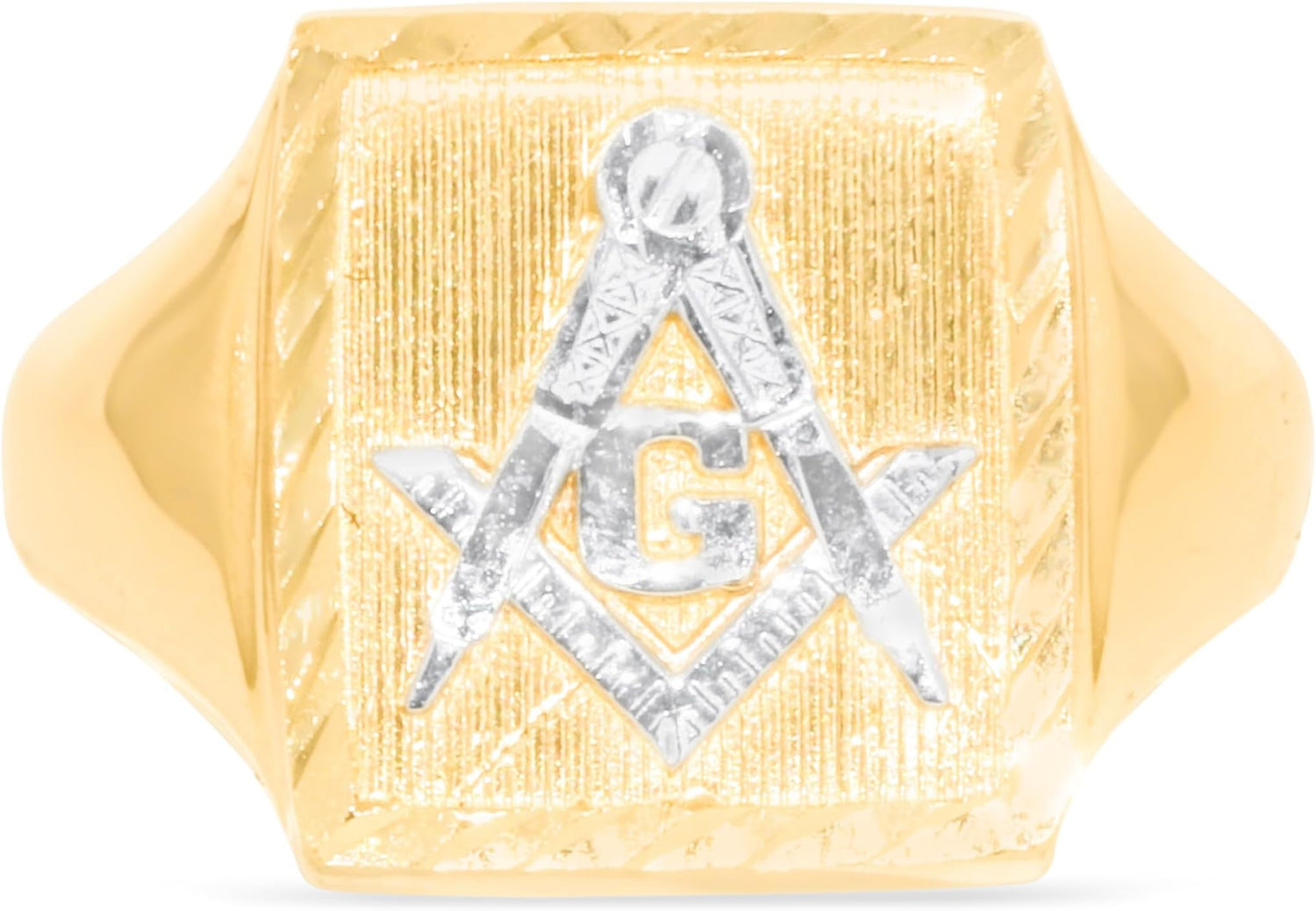 10k Yellow Gold 14mm Square Free Mason Signet Men's Ring, Sizes 5 - 13