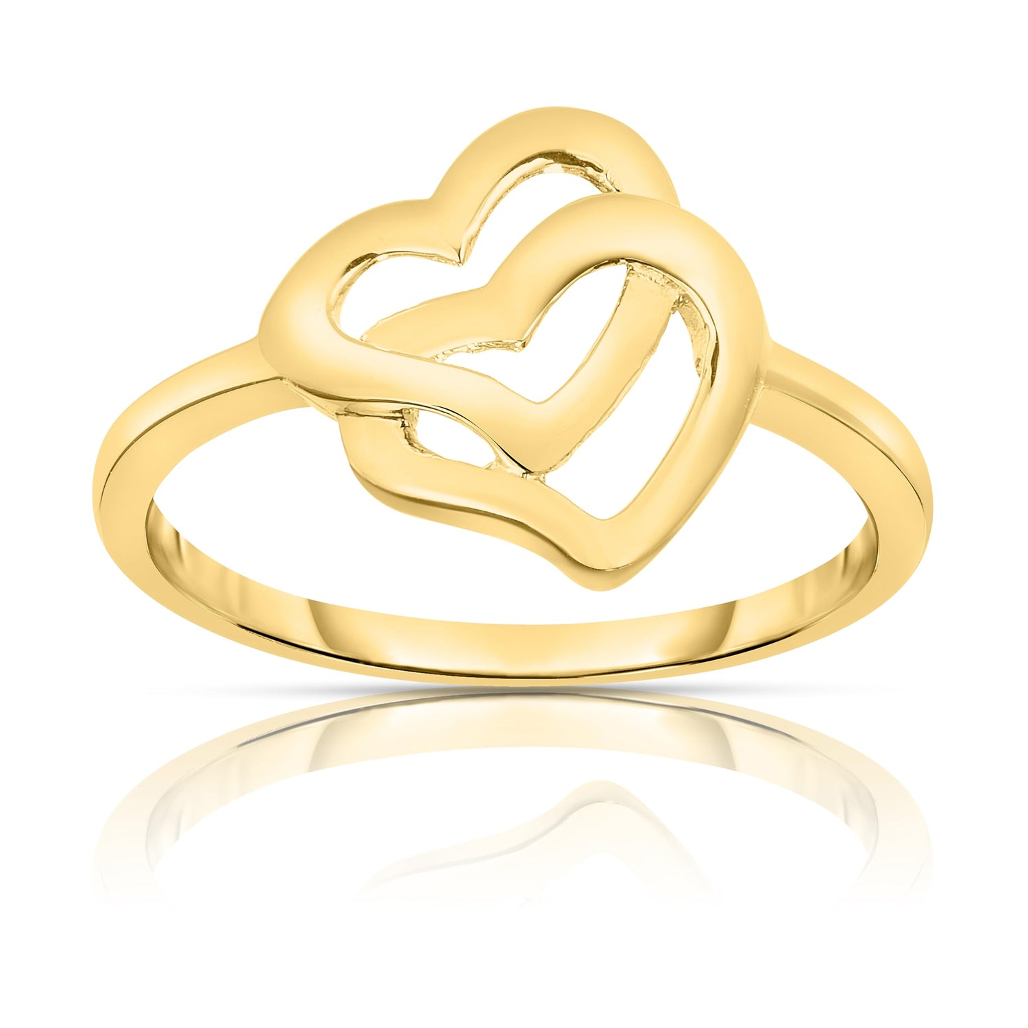 10k Yellow Gold Interlocked Double Hearts Women's Ring