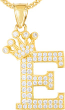 Load image into Gallery viewer, 10k Yellow Gold 0.8&quot; Pave CZ Personalized Crown Alphabet Letter A - Z Initial Charm Pendant with optional Chain Necklace
