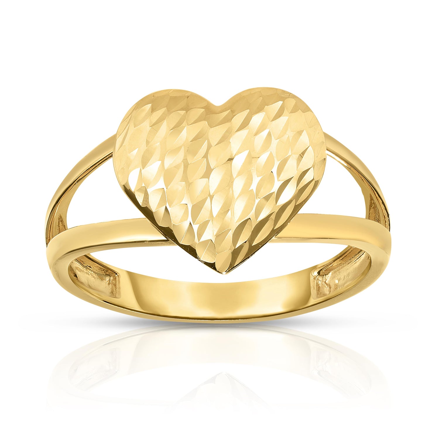 10k Yellow Gold Diamond Cut Heart Women's Ring