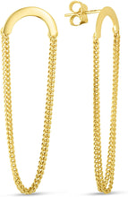 Load image into Gallery viewer, 14k Yellow Gold 45.3mm Draped Chain Drop Screscents Earrings
