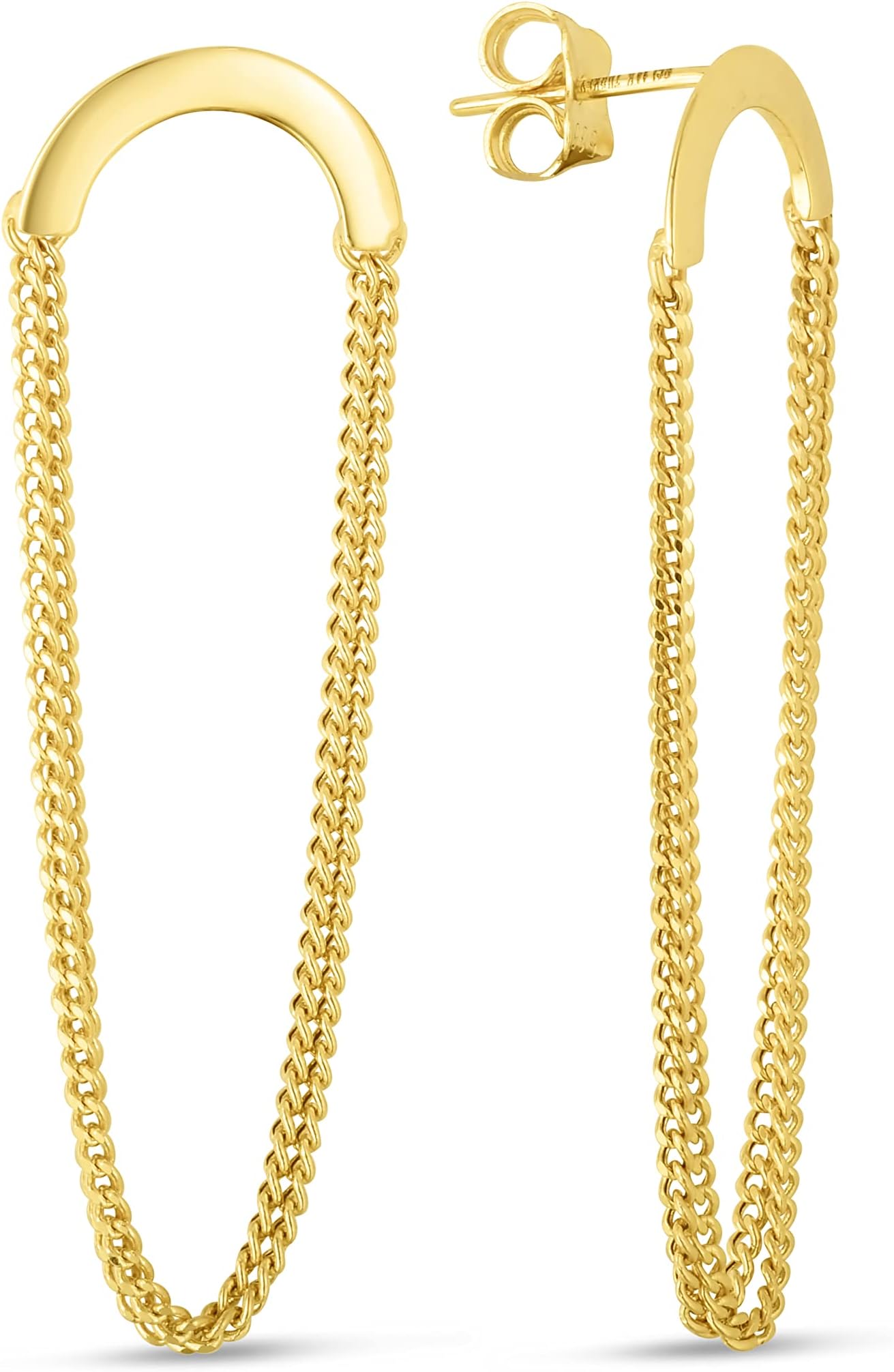 14k Yellow Gold 45.3mm Draped Chain Drop Screscents Earrings